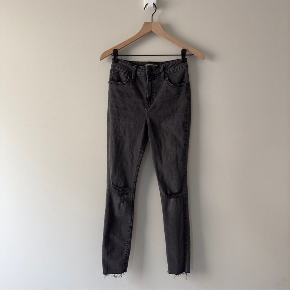 Madewell Curvy High-Rise Skinny Jeans Gray distressed button zip pockets stretch
